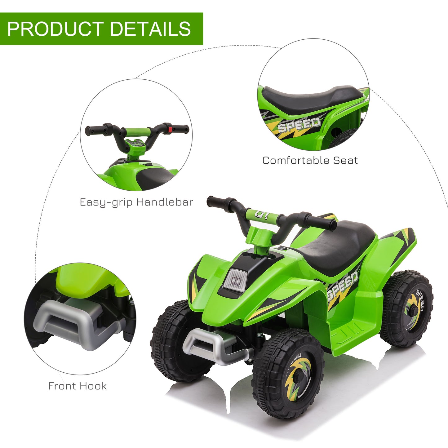 HOMCOM 6V Kids Electric Ride on Car Forward Reverse Functions for 3-5 Years Old Green