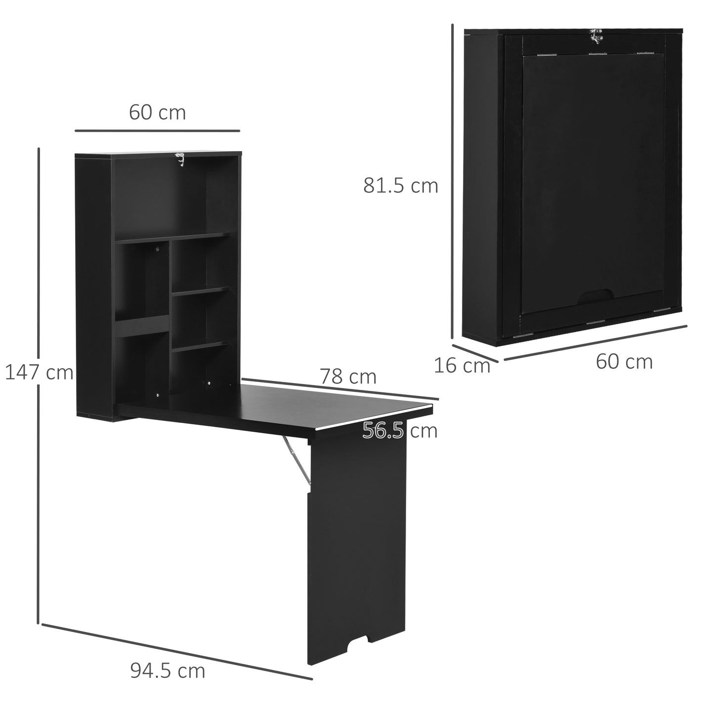 HOMCOM Folding Wall-Mounted w/Chalkbaord Multifunction Shelf-Black