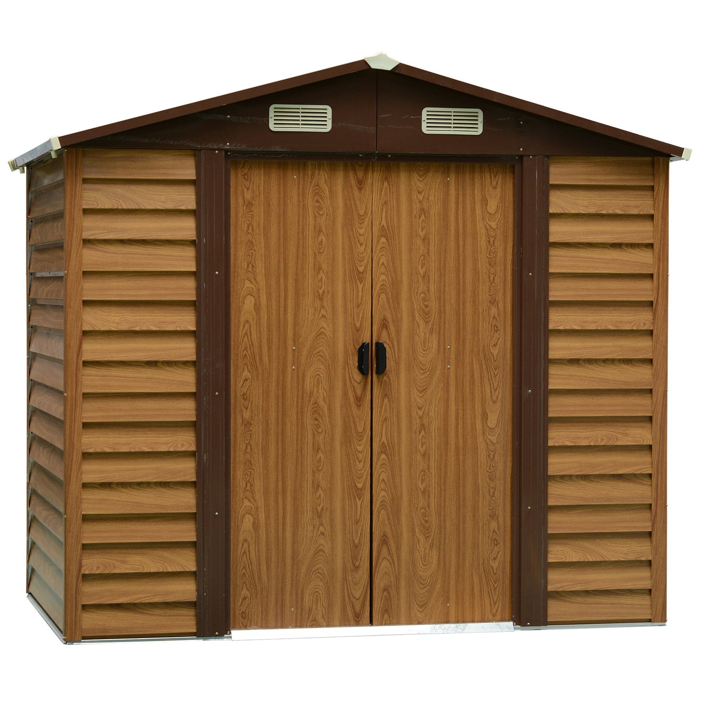 Outsunny 7.7 x 6.4ft Slatted Steel Garden Shed & Foundation - Brown