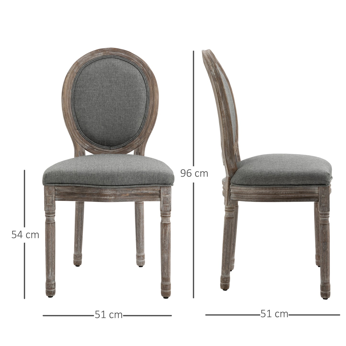 HOMCOM Set of 2 Elegant French-Style Dining Chairs w/ Wood Frame Foam Seats