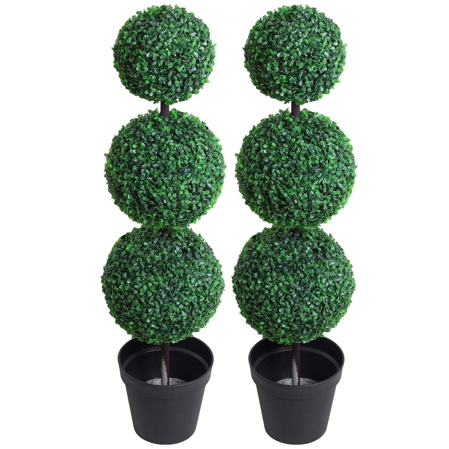 Outsunny PE Set of 2 Artificial Boxwood Three Balls Topiary Plant Tree's Green