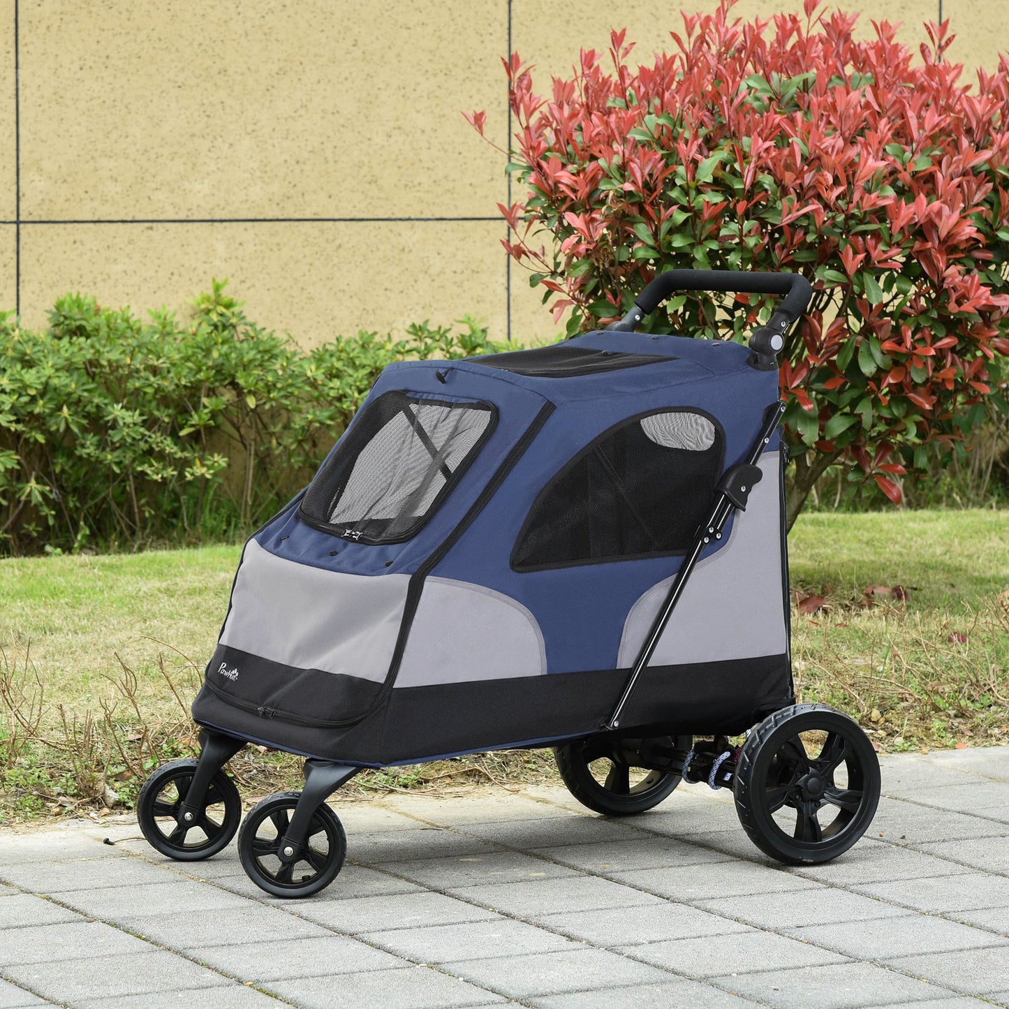 PawHut Pet Stroller Dog Foldable Travel Carriage with Adjustable Handle Blue