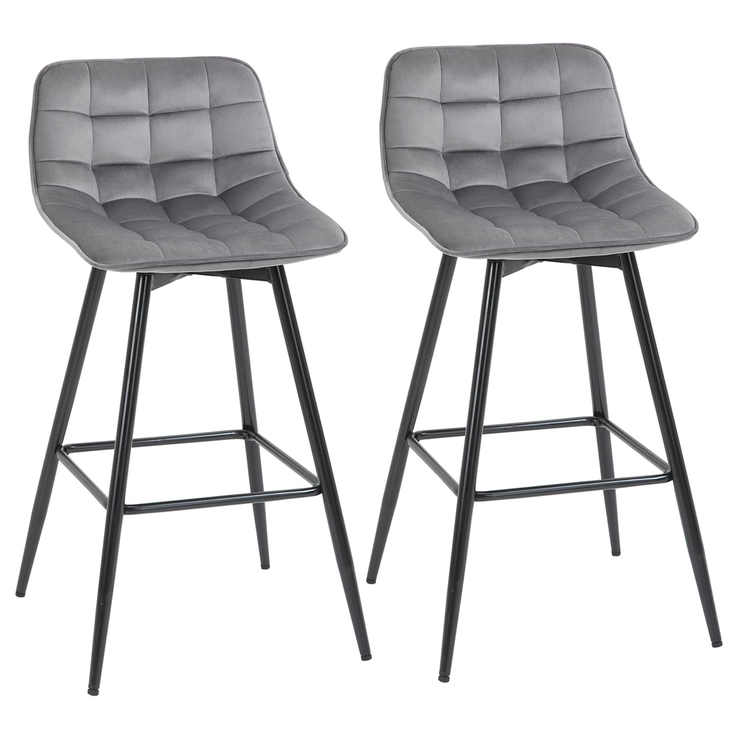 HOMCOM Counter Chairs Set of 2 Dining Chairs Bar Stools Fabric Upholstered seat
