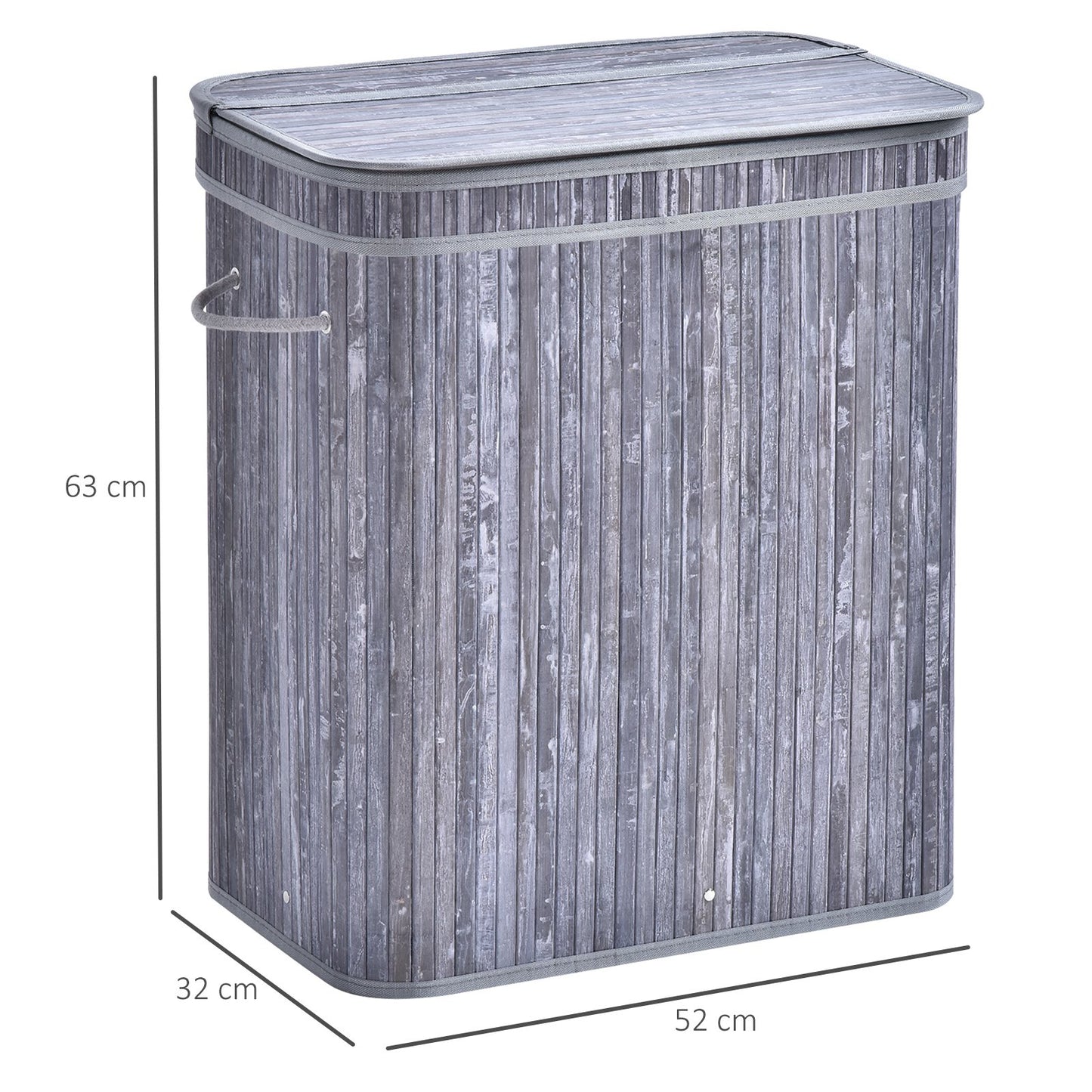 HOMCOM 100L 2-Compartment Bamboo Laundry Basket Grey
