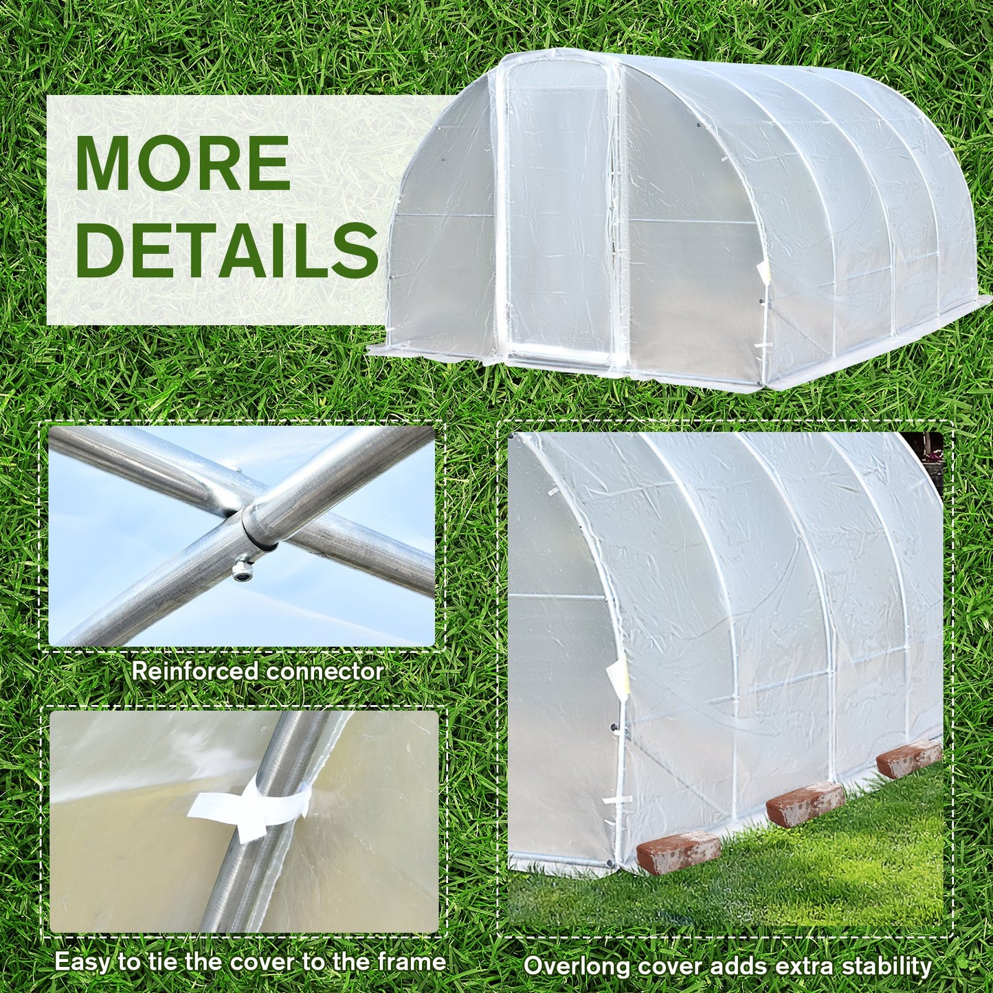 Outsunny Polytunnel Greenhouse Walk-In Metal Frame Transparent  400x300x200cm