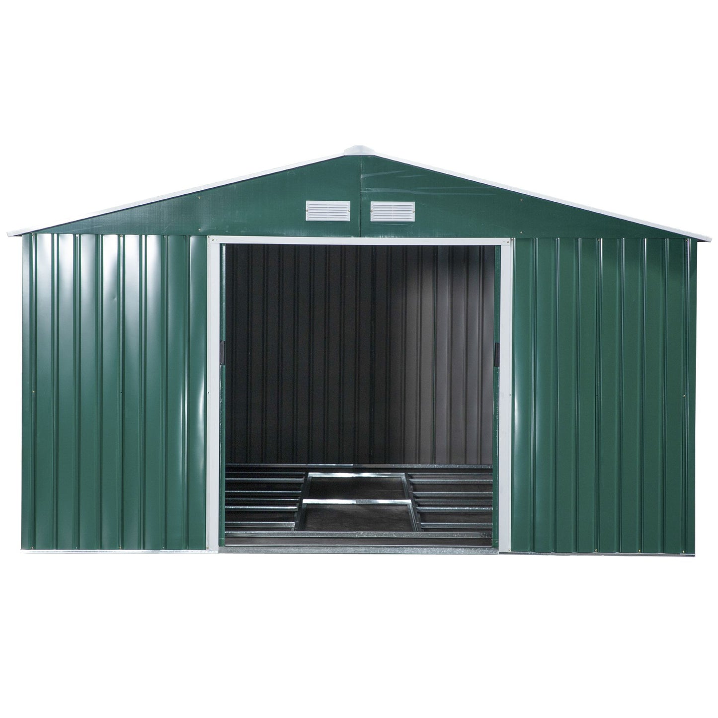 Outsunny 12.5 x 11.1ft Steel Sliding Door Storage Shed - Green