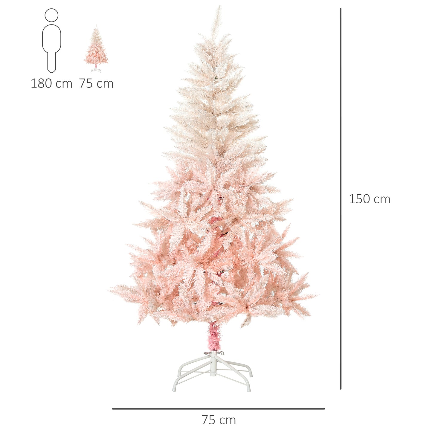 HOMCOM 150cm Realistic Design Faux Christmas Tree w/ Metal Stand and Quick Setup, Pink