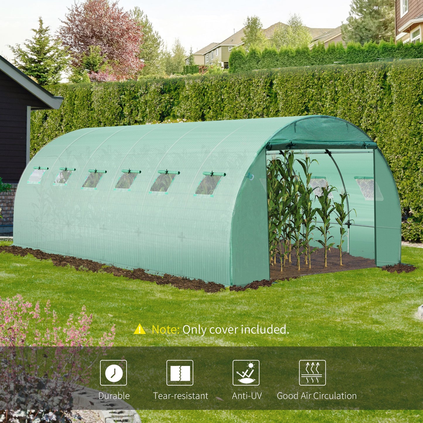 Outsunny 20x10ft Greenhouse Replacement Cover for Tunnel Walk-in Greenhouse w/ Windows Door