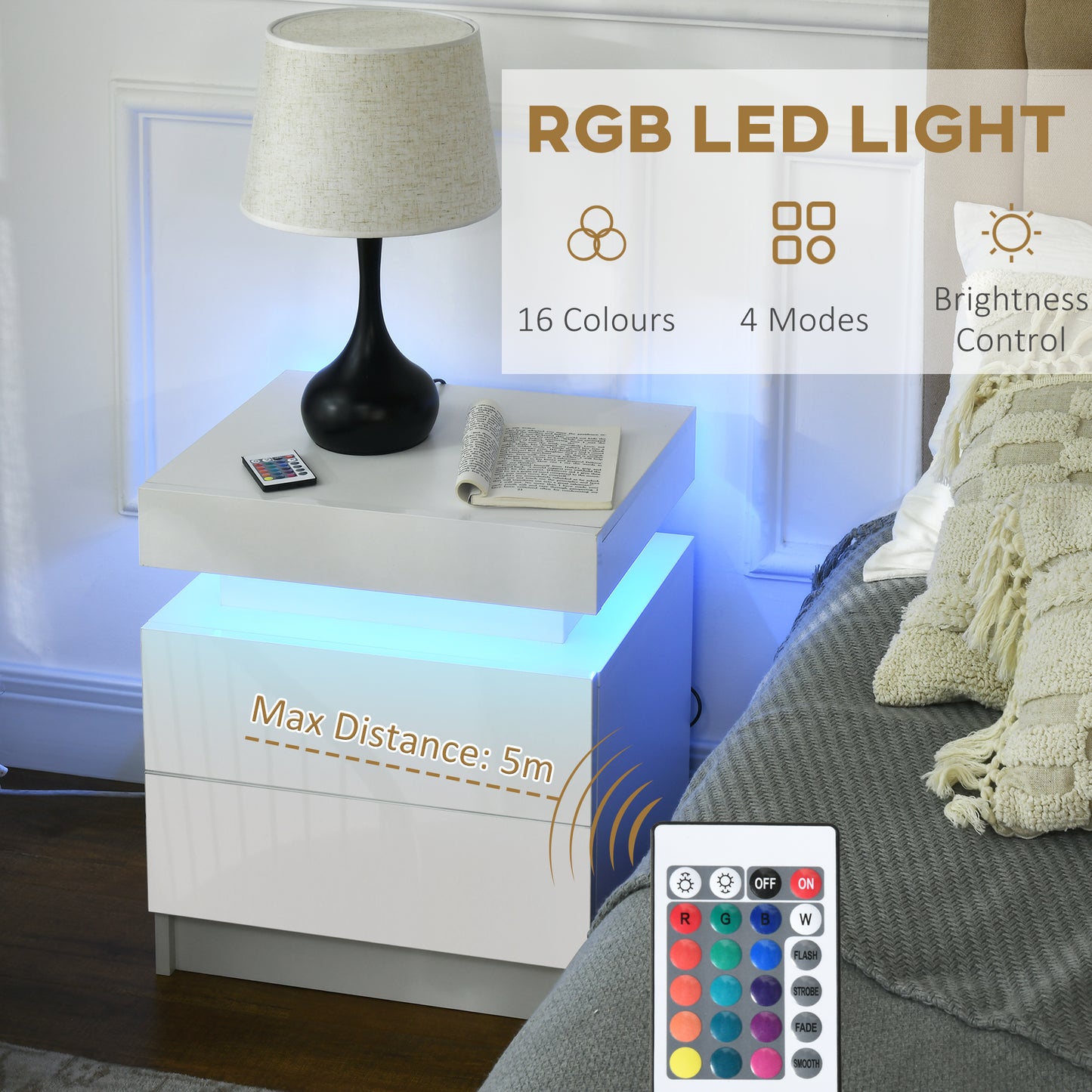 Bedside table with store led lights