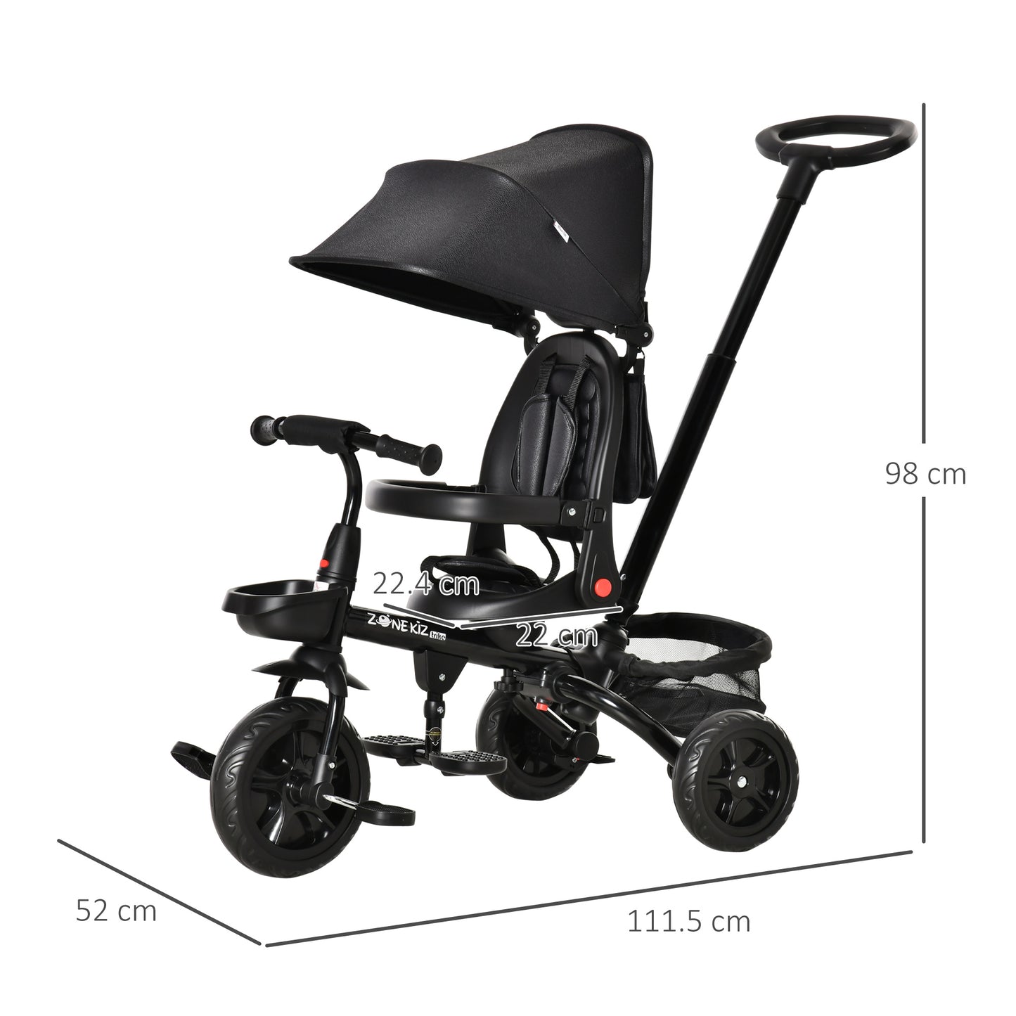 HOMCOM 4 in 1 Baby Tricycle Toddler Stroller Foldable Pedal Tricycle w/ Reversible Angle Adjustable Seat Removable for 1-5 Years - Black