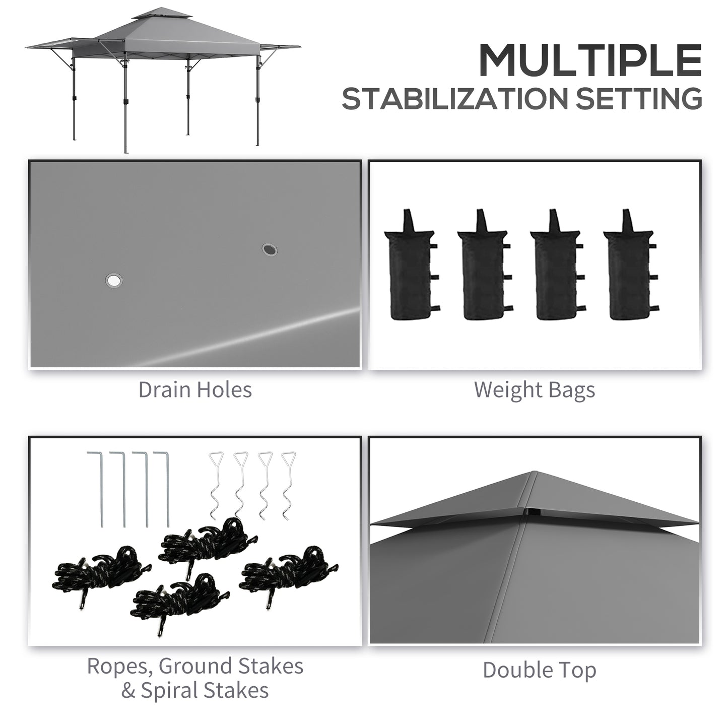 Outsunny 5 x 3(m) Pop Up Gazebo with Extend Dual Awnings, 1 Person Easy up Marquee Party Tent with 1-Button Push, Double Roof, Wheeled Bag, Sandbags, Height Adjustable Instant Shelter, Grey