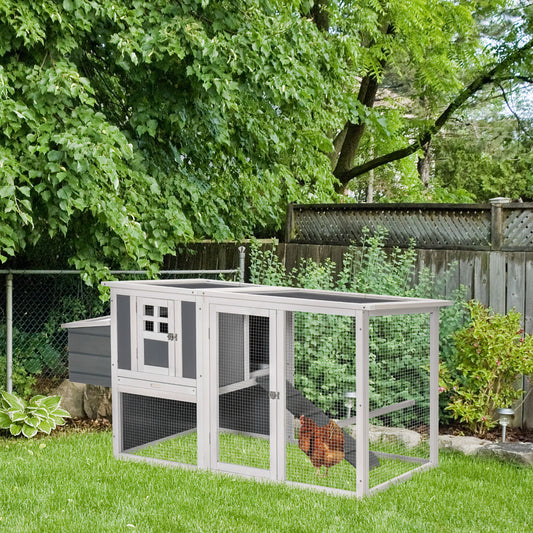 PawHut Deluxe Chicken Coop, Hen House, Wooden Poultry Cage w/ Outdoor Run, Nesting Box, Removable Tray, 162 x 76.5 x 79.5cm