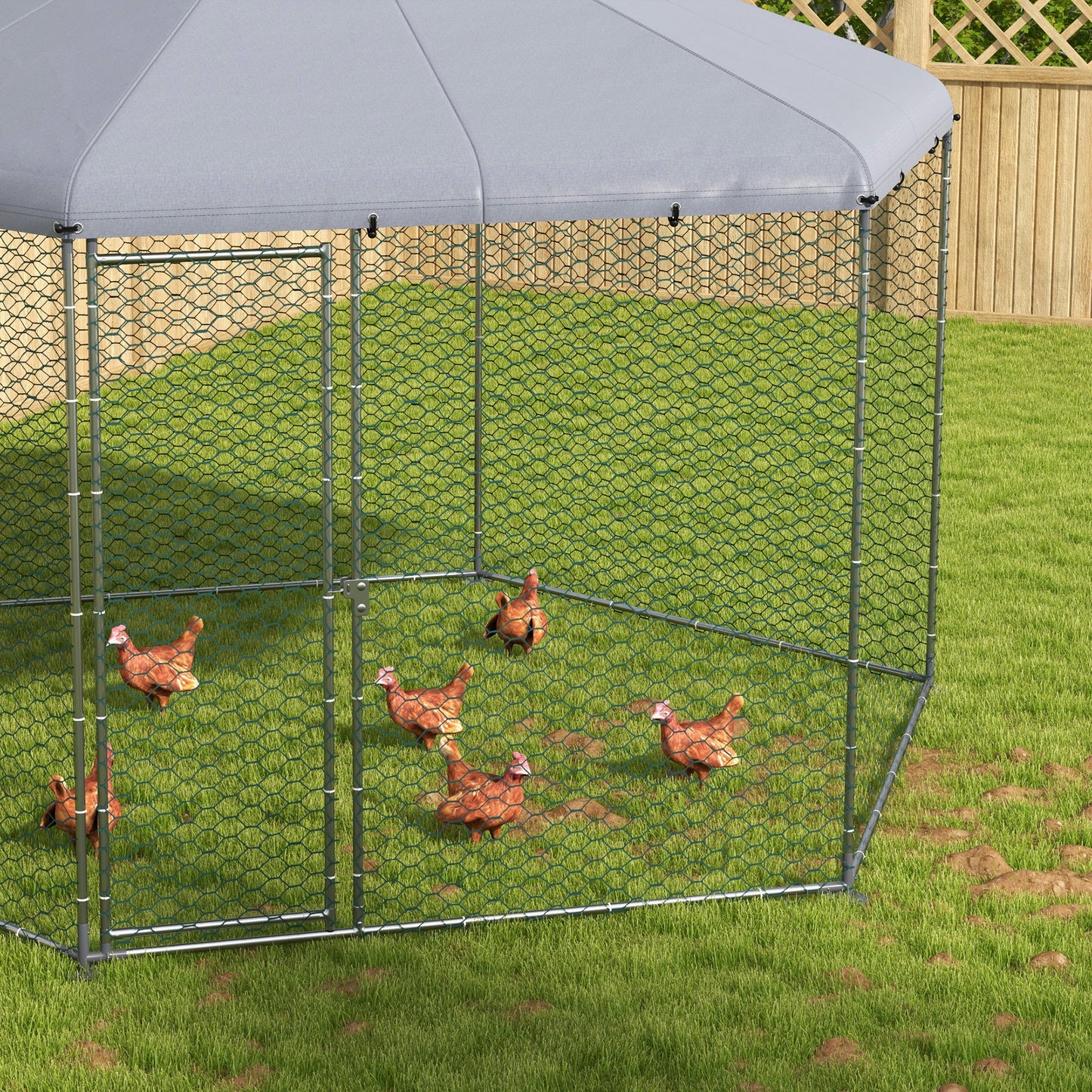 PawHut 4 x 3.5 x 2.6m Chicken Coop for 1015 Chickens Hens Rabbits Ducks Outdoor Garden Chicken Run