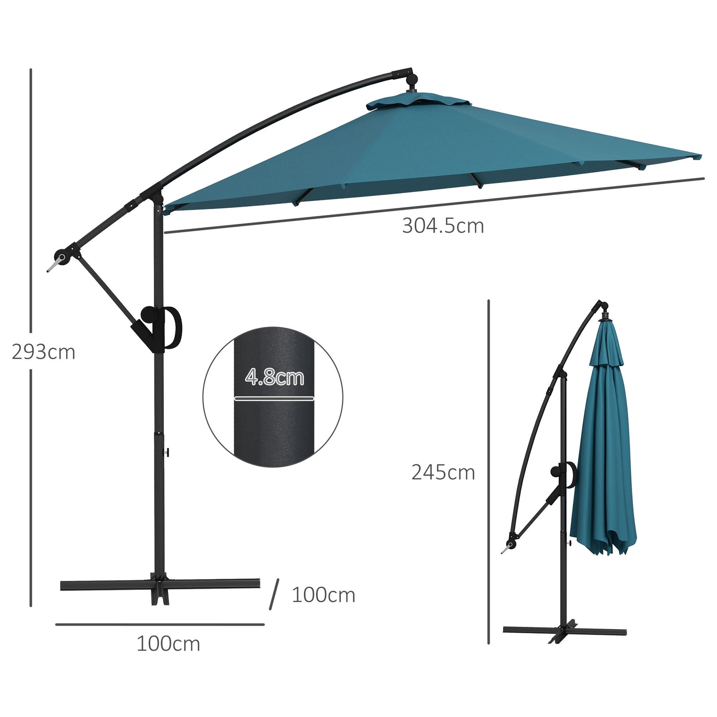 Outsunny 3(m) Offset Cantilever Parasol Umbrella, with Cross Base - Cream