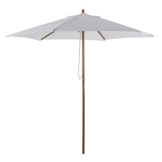 Outsunny 2.5m Patio Umbrella, Wood Garden Parasol, Sun Shade with 6 Ribs and Top Vent for Outdoor, White