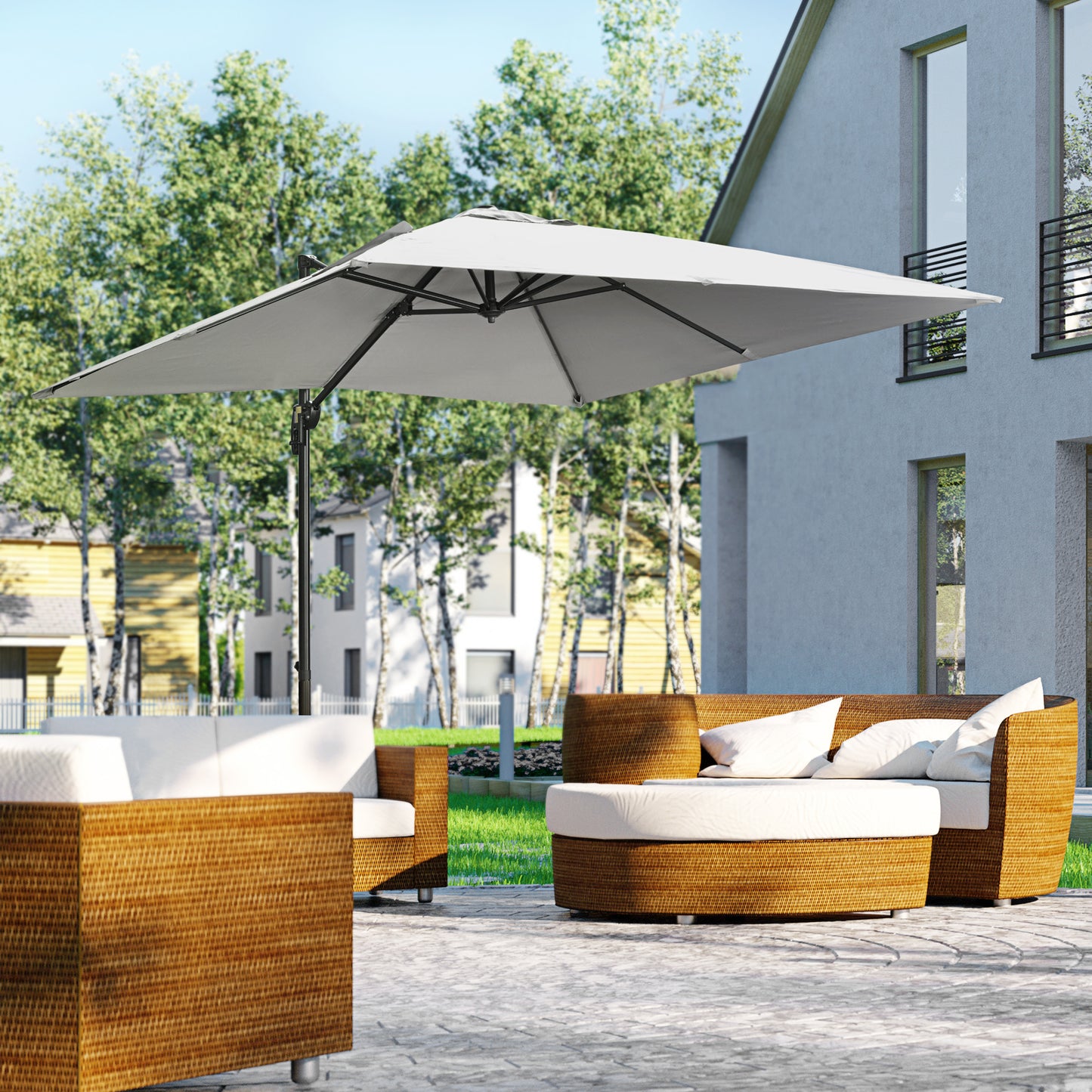Outsunny 2.7m Square Overhanging Cantilever Umbrella, with Cross Base - Grey