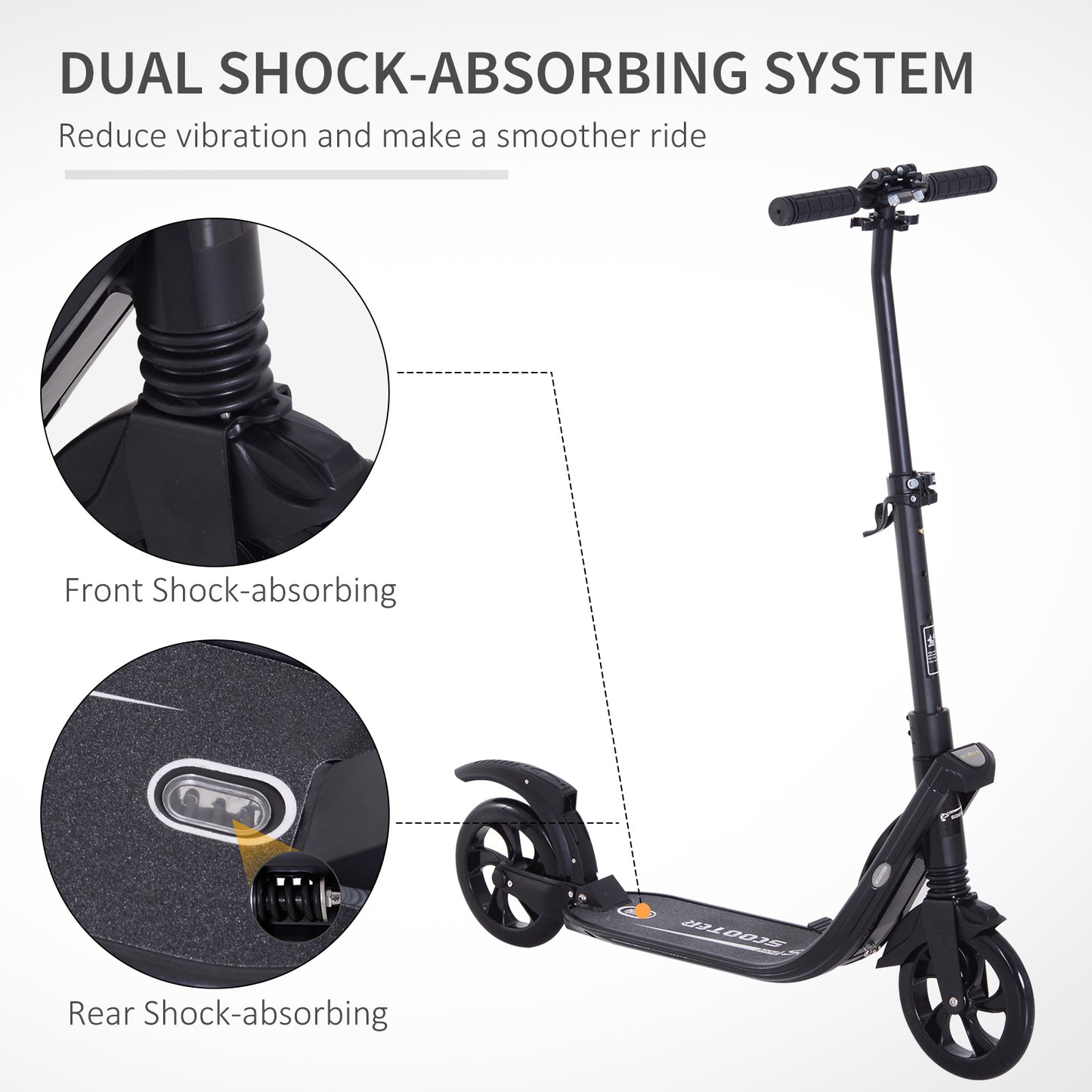 HOMCOM Foldable Kick Scooter, Adjustable Height, 93.5L x 38W x 95-105Hcm-Black