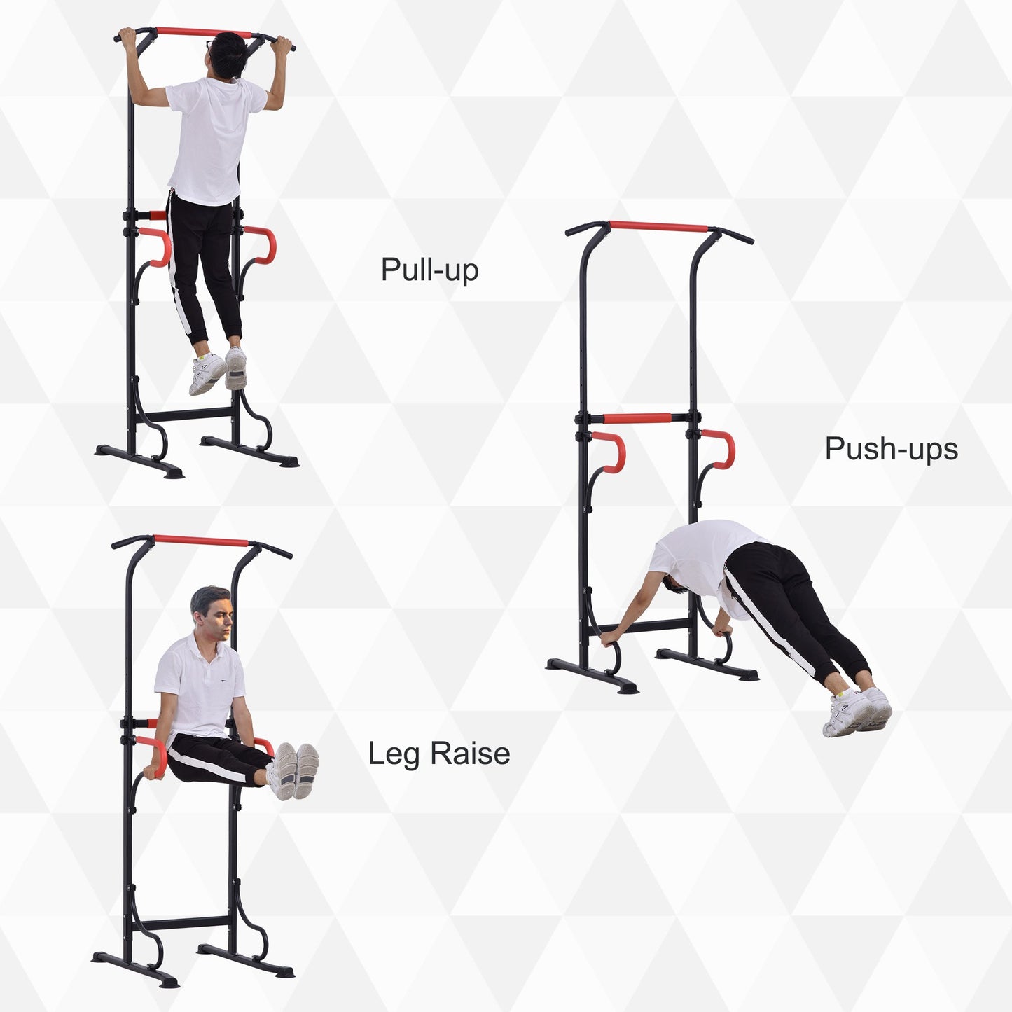 HOMCOM Steel Multi-Use Exercise Power Tower Pull Up Station Adjustable Height W/ Grips