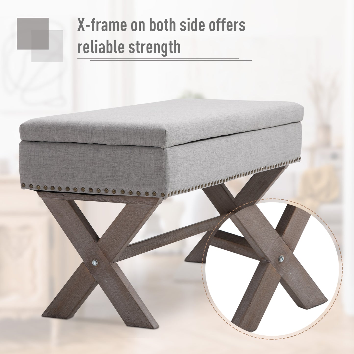 HOMCOM Storage Ottoman Bench Footstool Ottoman Polyester Upholstered Grey