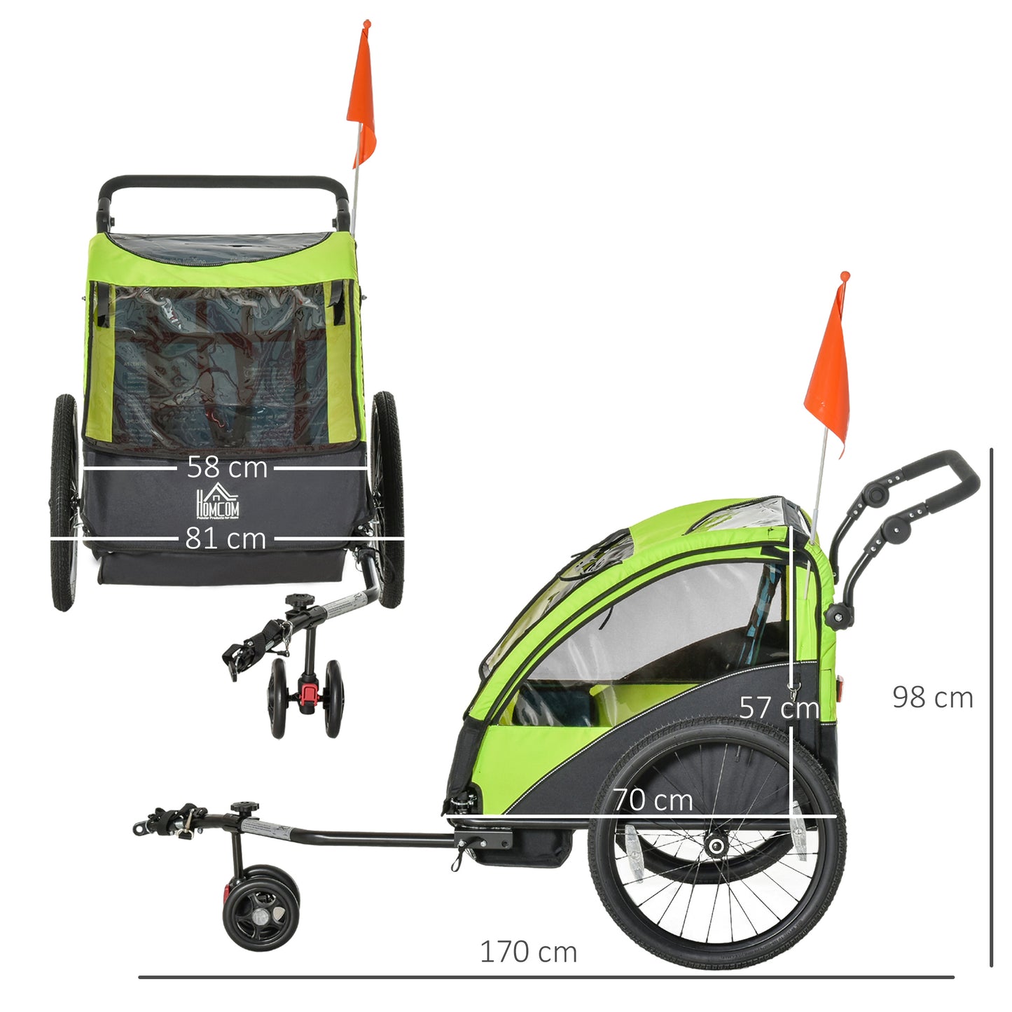 HOMCOM 2 In 1 Trailer for Kids Child Bike Trailer Foldable Stroller 2-Seat w/ Adjustable Handlebar