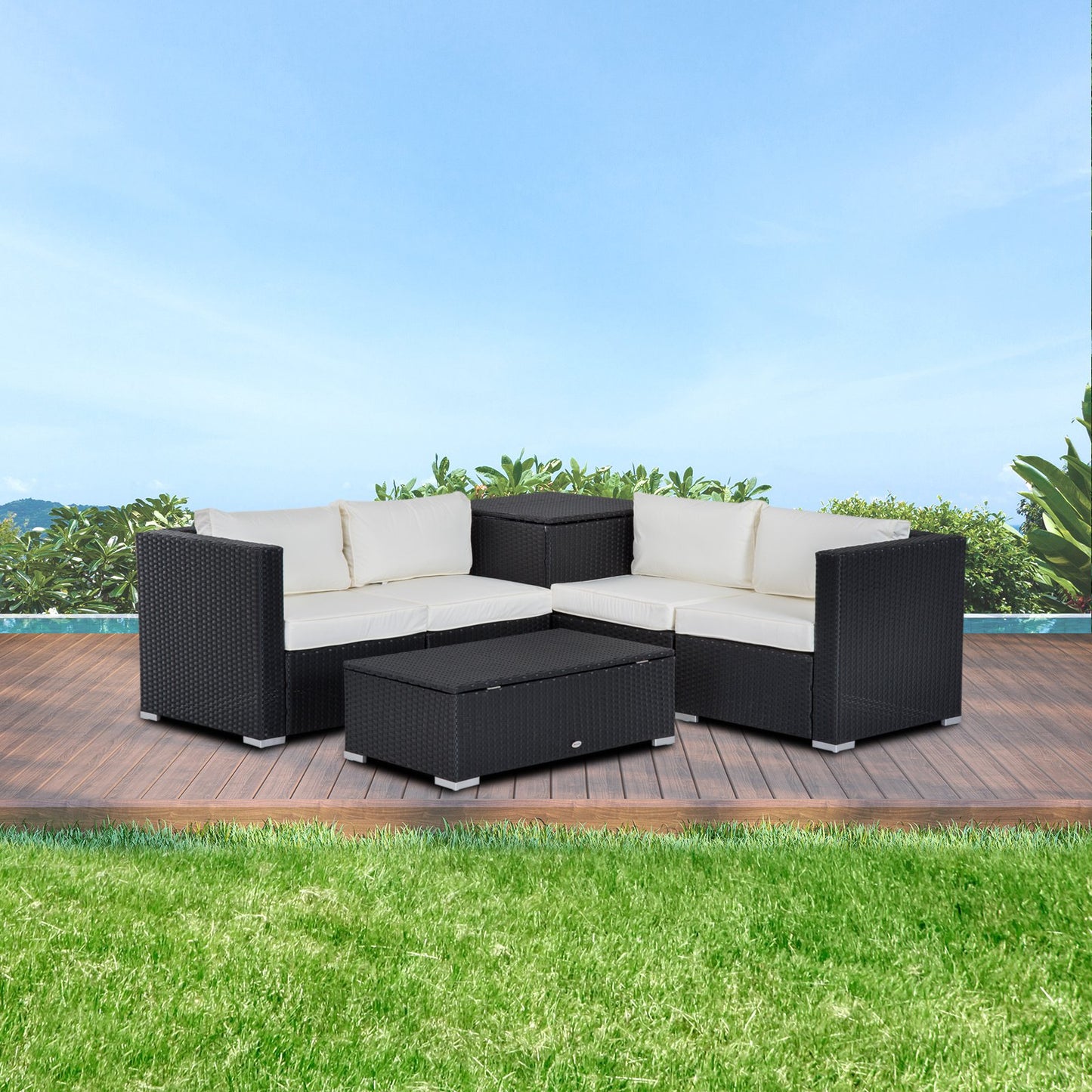 Outsunny 6 PCs Rattan Sofa Set W/Cushions-Black/Beige