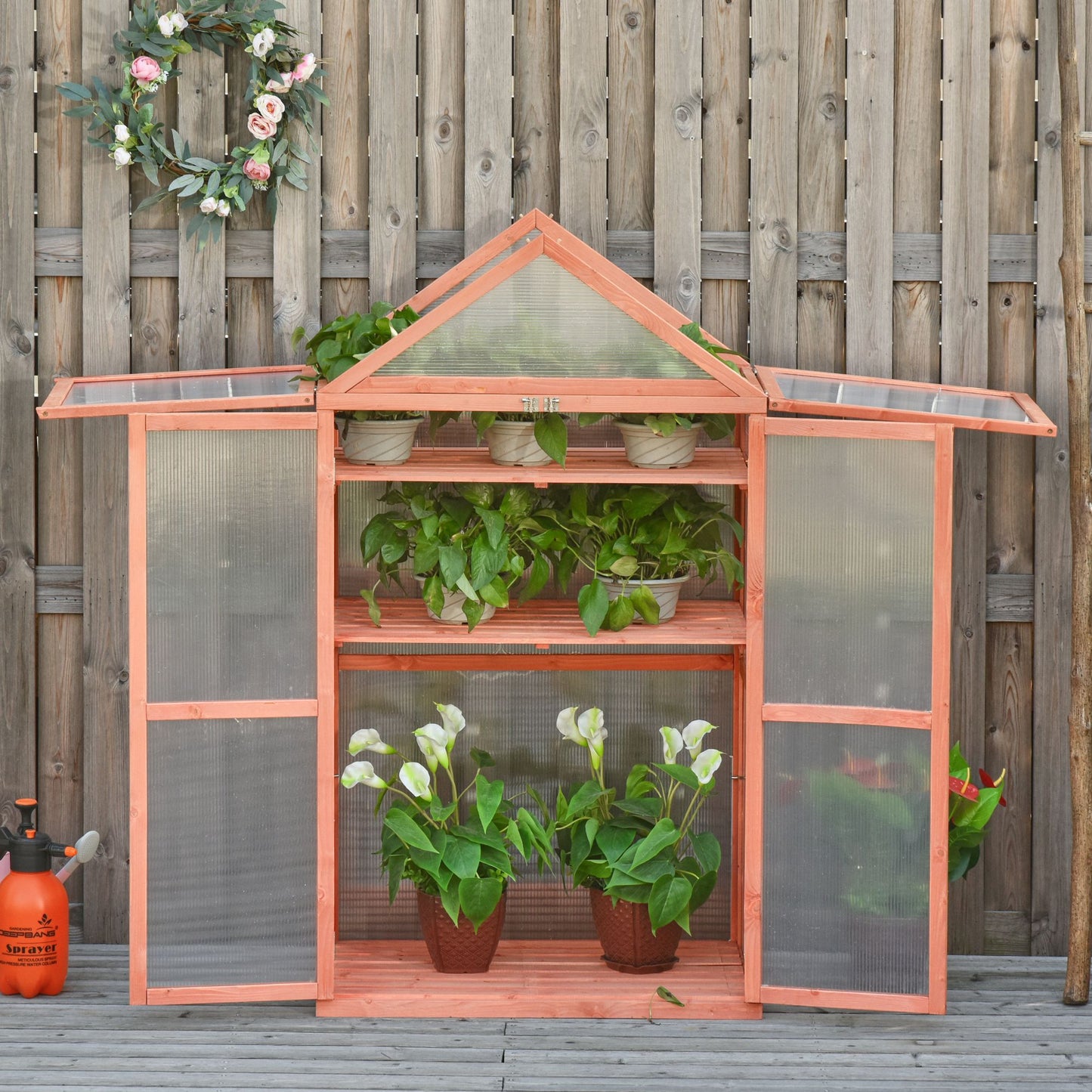Outsunny Wooden Cold Frame Greenhouse for Plants PC Board Outdoor 80 x 47 x 138cm Orange