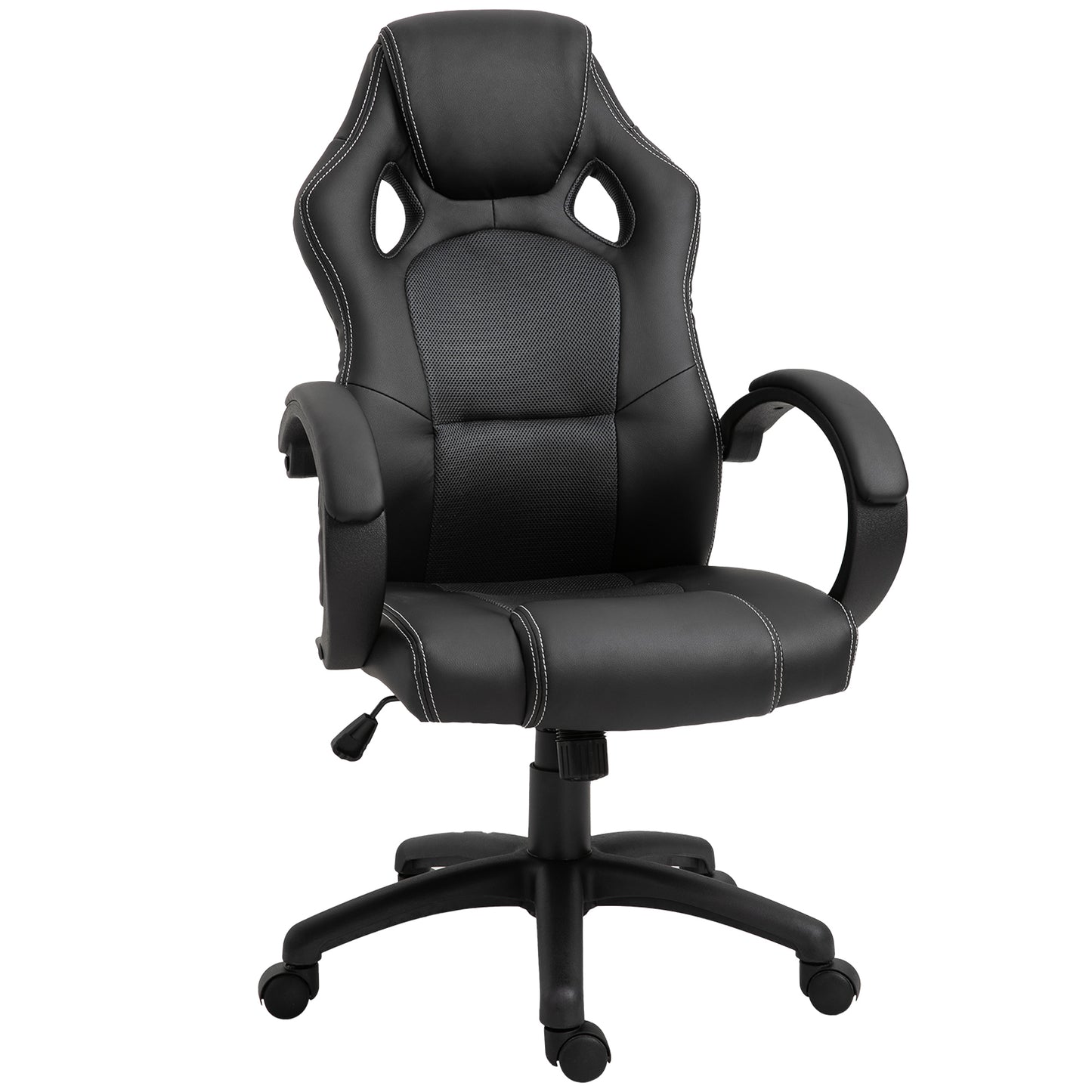 HOMCOM Racing Chair Gaming Sports Swivel PU Leather Office PC Chair Height Adjustable-Black/Grey