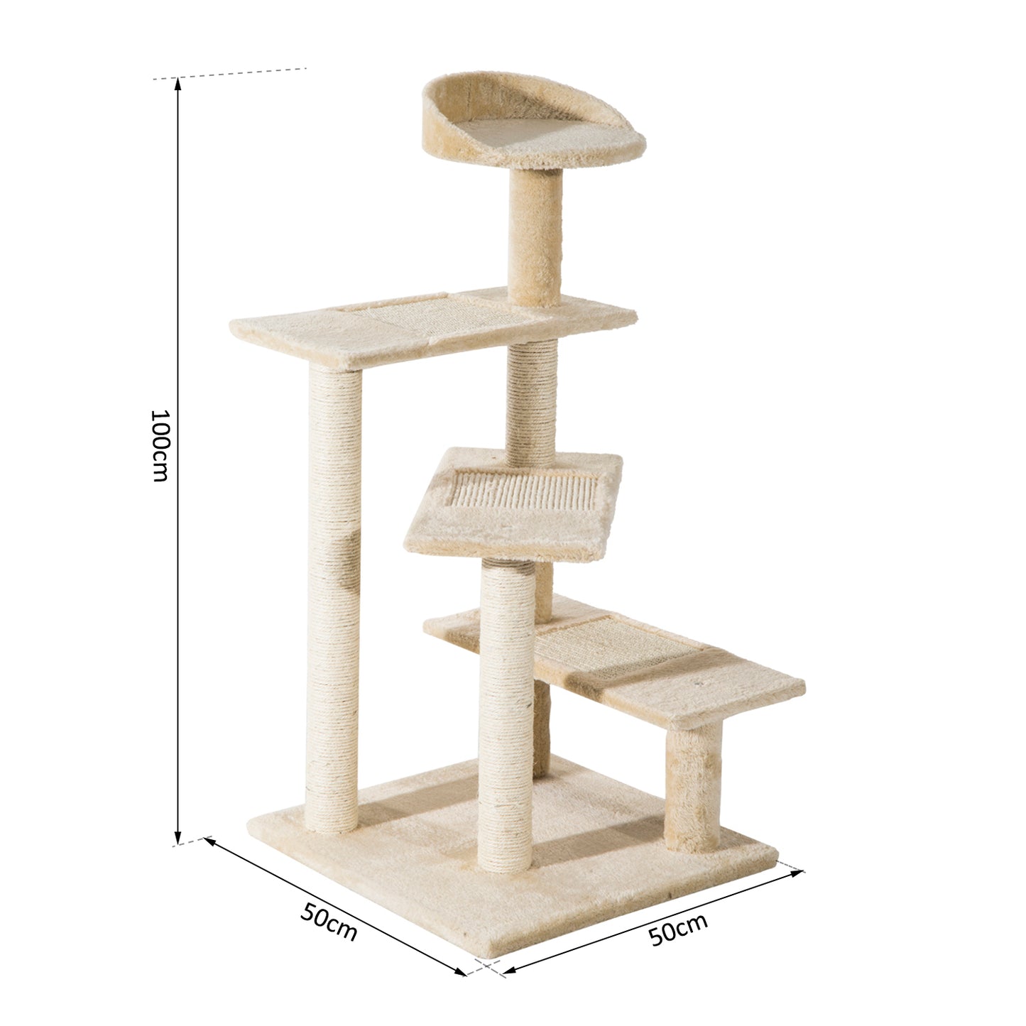 PawHut Cat Tree Scratching Post, 50x50x100 cm-Beige