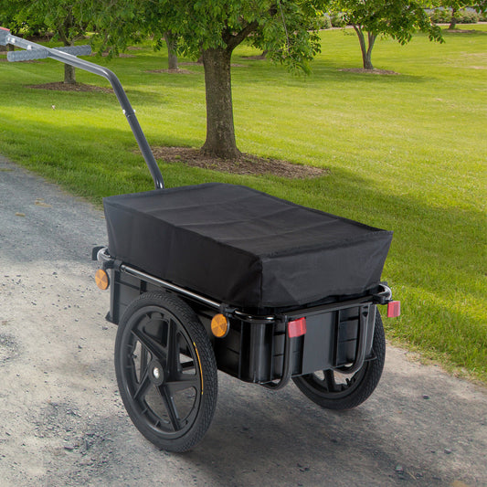 HOMCOM Cargo Trailer Bike Stroller Garden Trolley W/Carrier Utility Luggage & Wheels Black