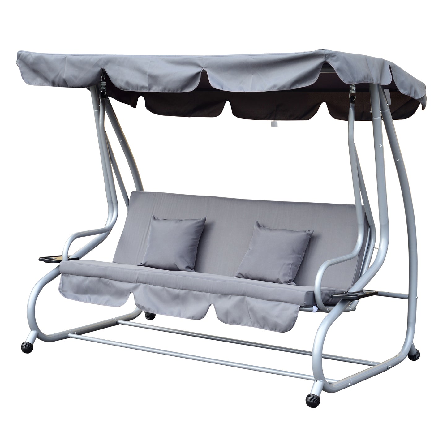 Outsunny 3-Seater Swing Chair W/2 Free Pillows-Grey