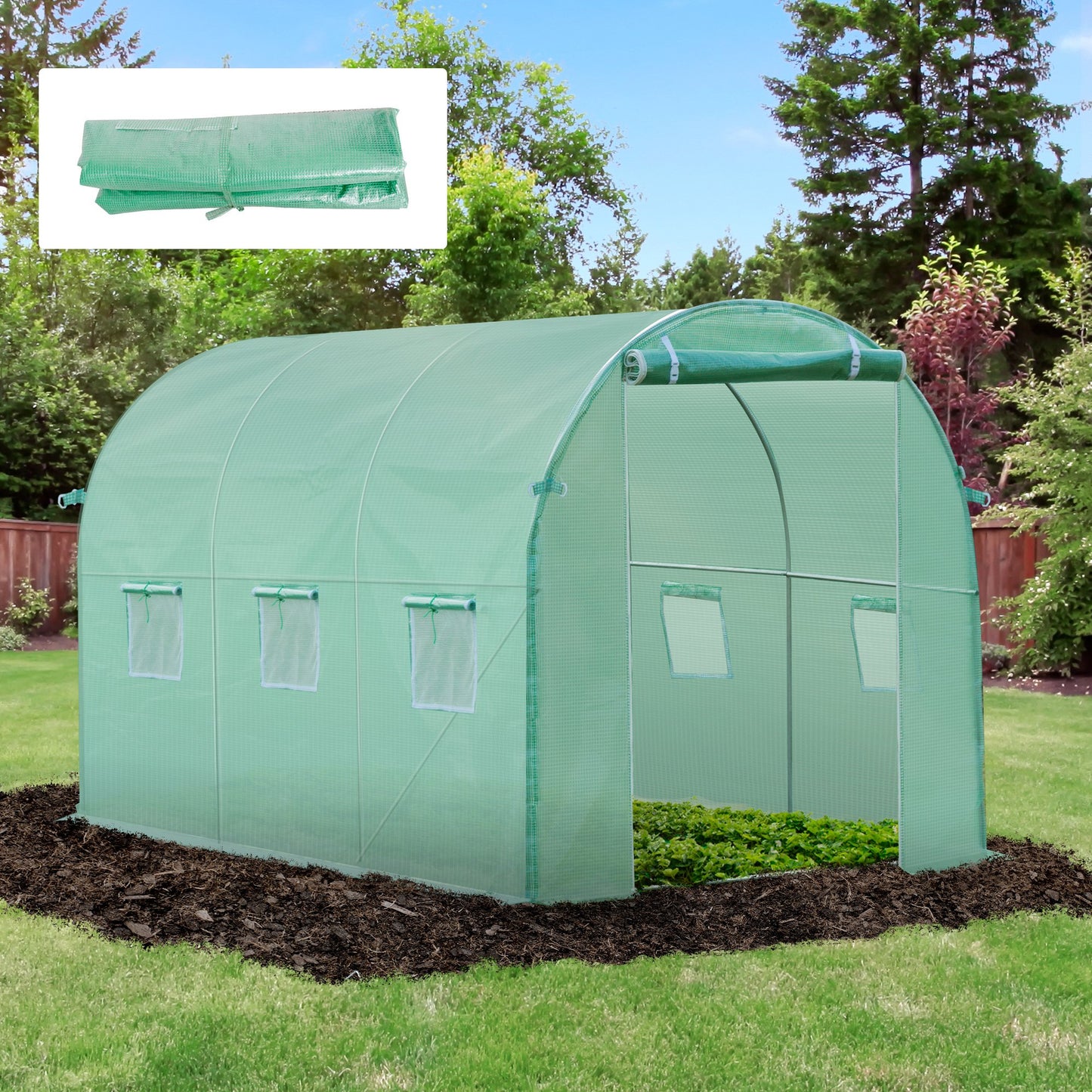 Outsunny 10x7ft Greenhouse Replacement Cover for Tunnel Walk-in Greenhouse w/ Windows Door
