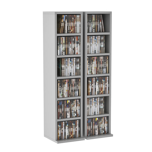 HOMCOM Set of 2 CD Media Display Shelf Unit Tower Rack w/ Adjustable Shelves Grey