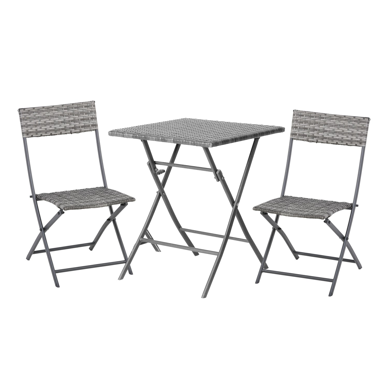 Outsunny 3 PCS Chair Bistro Set Garden Patio Table & Chair Black Rattan Furniture Grey