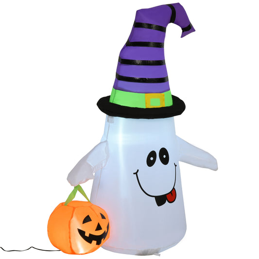HOMCOM Halloween 1.2m LED Outdoor Inflatable Decoration - Ghost w/ Pumpkin Lantern