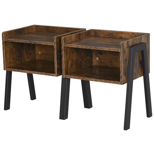 HOMCOM Particle Board Twin-Set Industrial Side Tables Brown