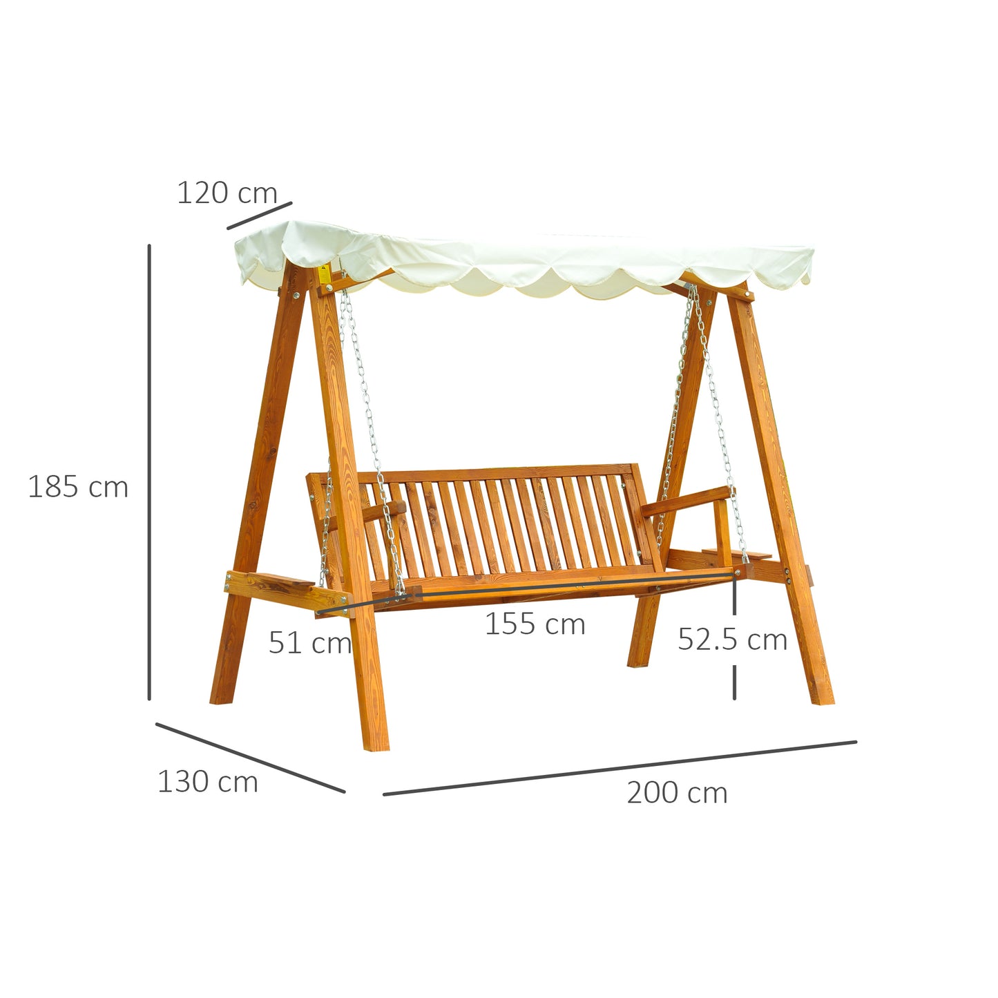 Outsunny 3-Seater Wooden Garden Swing Chair Seat Bench-Cream