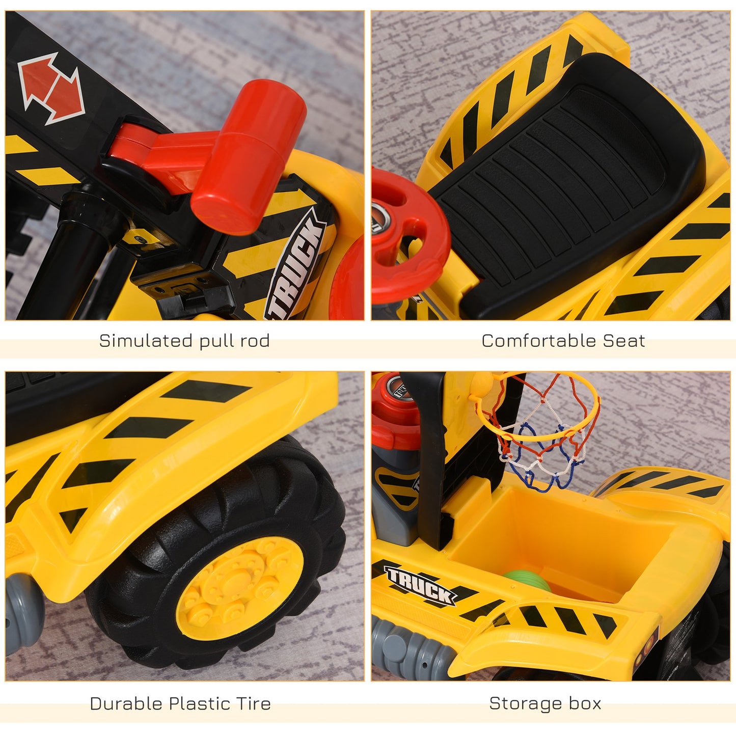 HOMCOM Kids 4-in-1 HDPE Excavator Ride On Truck Yellow/Black