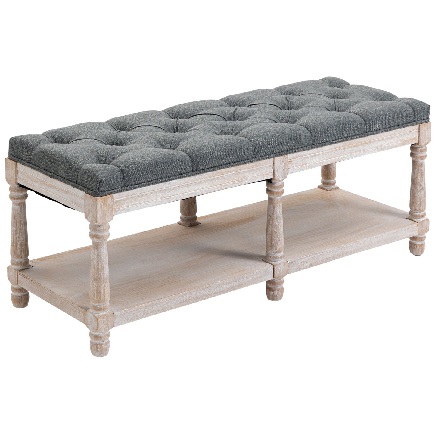 HOMCOM Shoe Rack Bench w/ Button Tufted Seat Cushion for Hallway Bedroom Grey