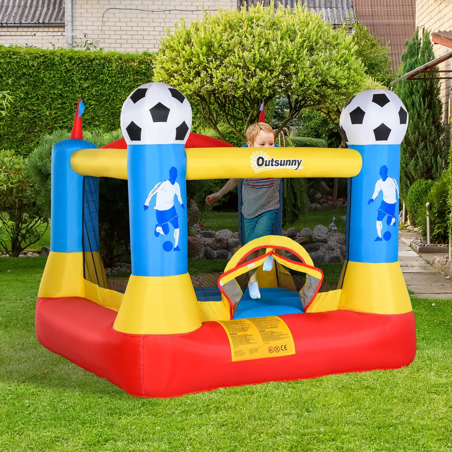 Outsunny Kids Bouncy Castle House Inflatable Trampoline with Blower for Kids Age 3-12 Football Field Design 2.25 x 2.2 x 1.95m