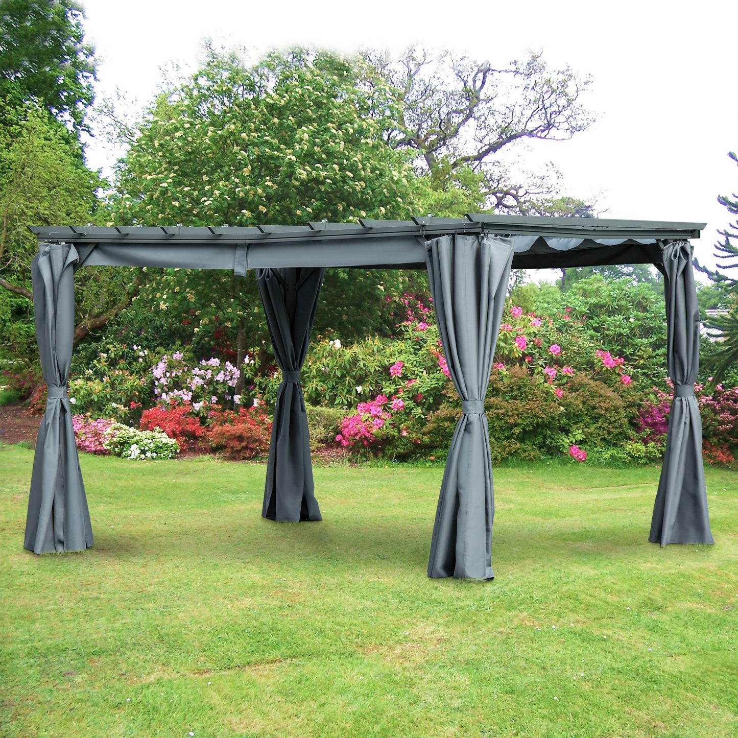 Outsunny 3.6 x 3(m) Outdoor Retractable Pergola Gazebo Garden Sun Shade Canopy Curtains