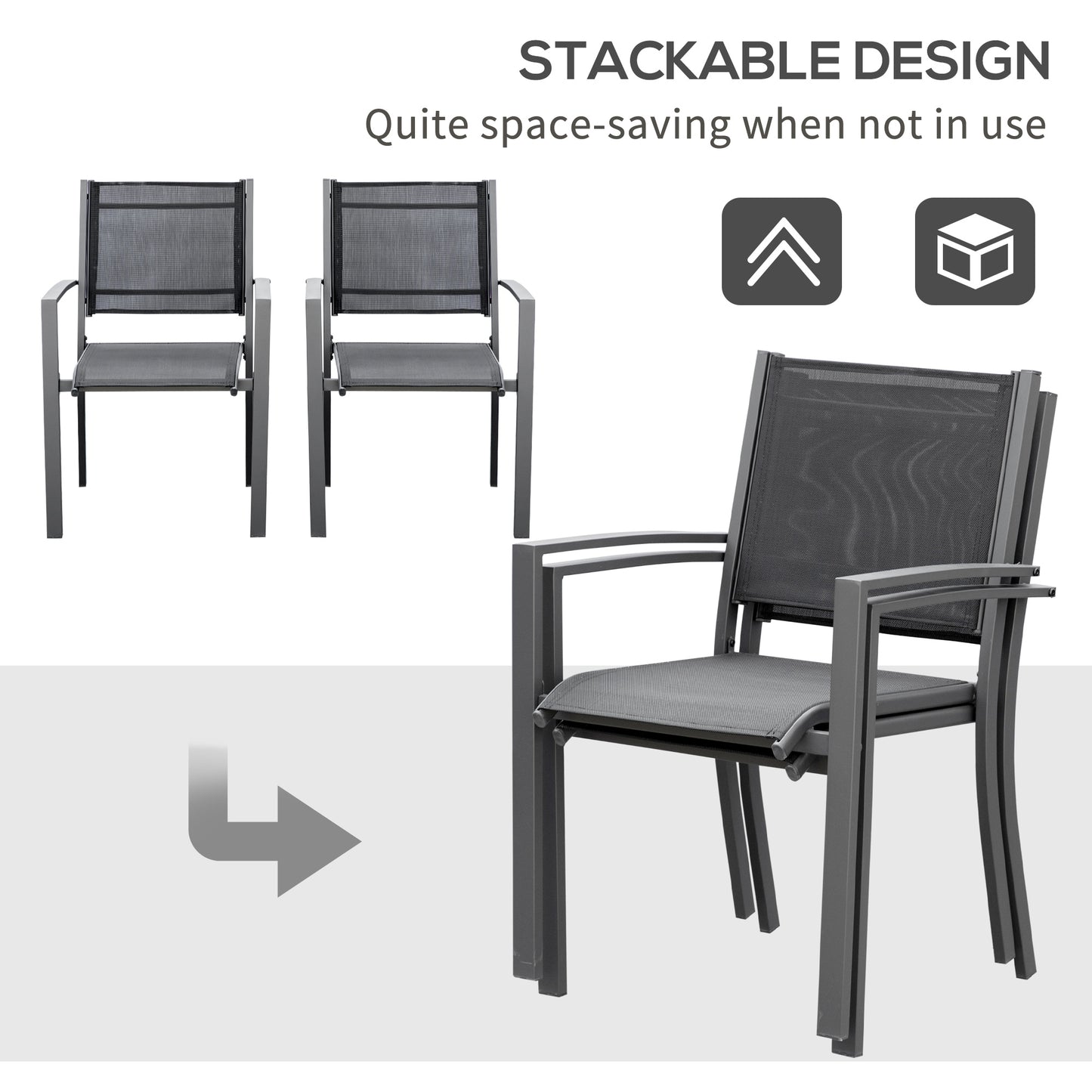 Outsunny Garden Chairs Set Of 2 Outdoor Chairs with Steel Frame Texteline Seats for Dining Patio Balcony Dark Grey Black