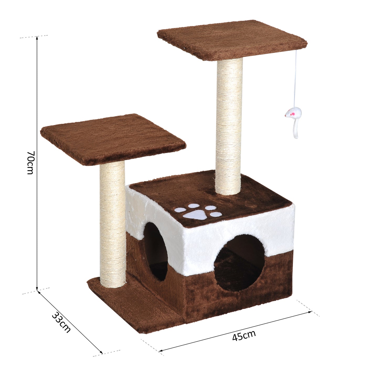 PawHut Cat Tree, Plush, 45Lx33Wx70H cm-Brown