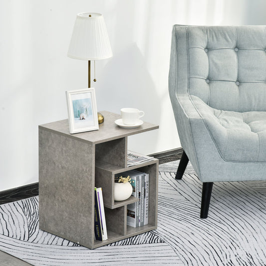 HOMCOM 3-Tier Side End Table, 45Lx40Wx55H cm-Cement Colour