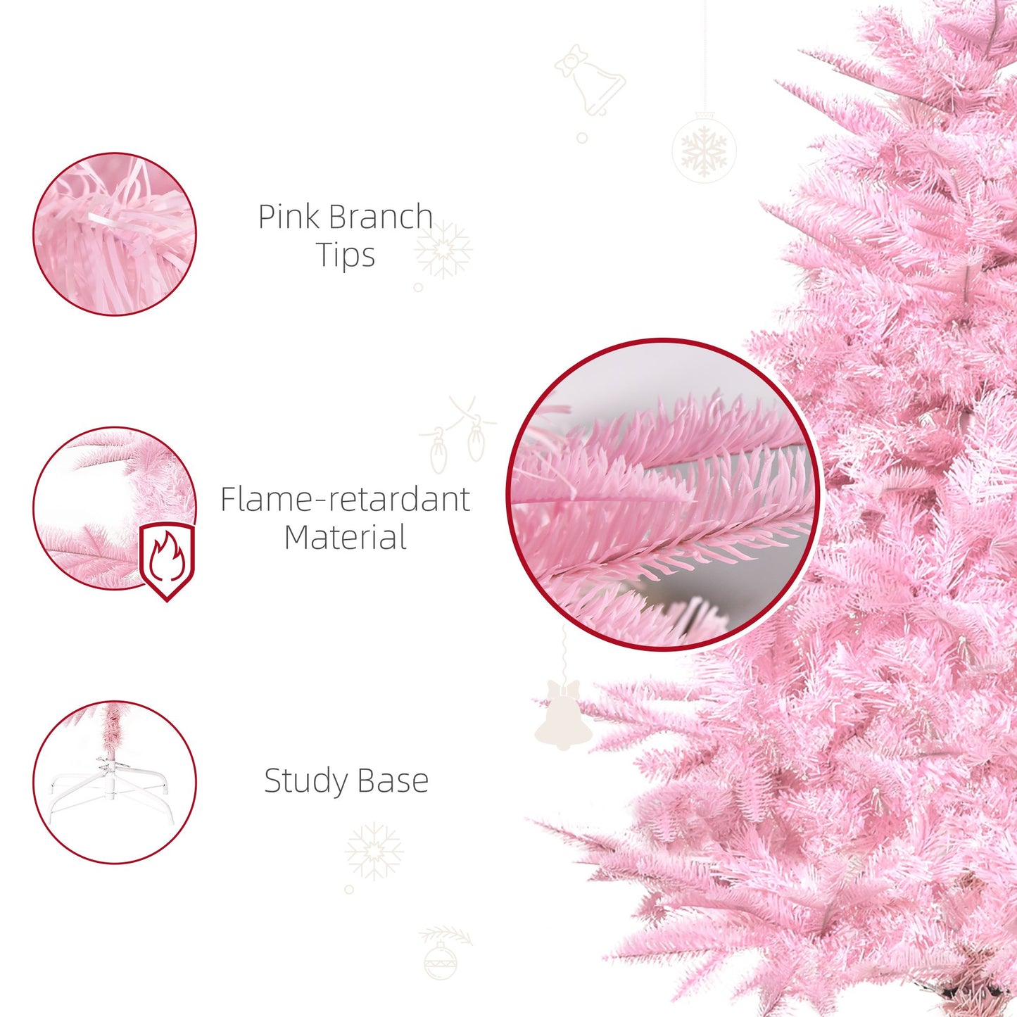 HOMCOM 4FT Pop-up Artificial Christmas Tree Xmas Holiday Tree Decoration Party Pink