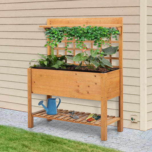 Outsunny Wooden Planter Raised Elevated Garden Bed with 2 Shelves for Vegetables Flowers