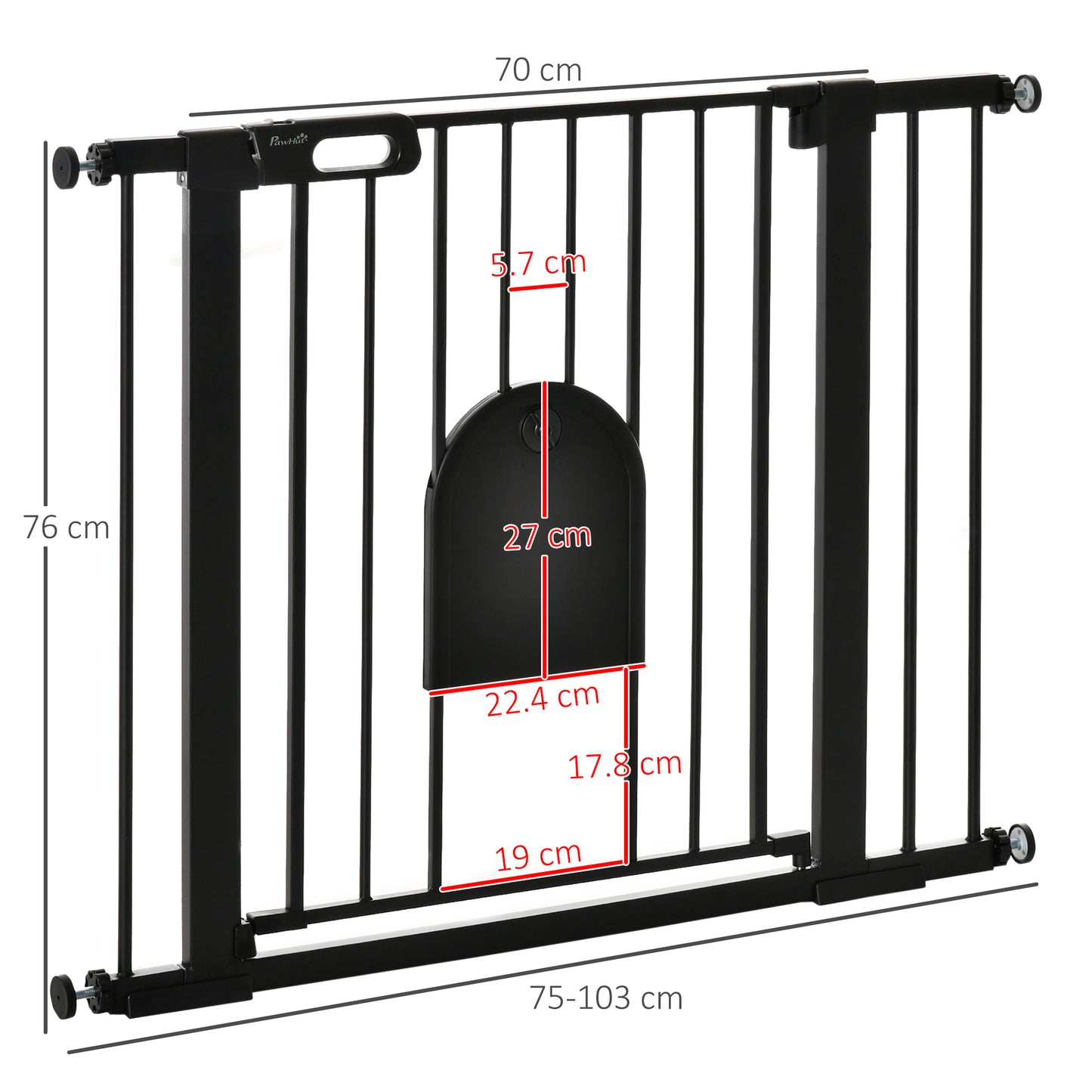 PawHut 75-103 cm Extra Wide Pet Safety Gate, Stair Pressure Fit, Double Locking for Doorways, Hallways, Black
