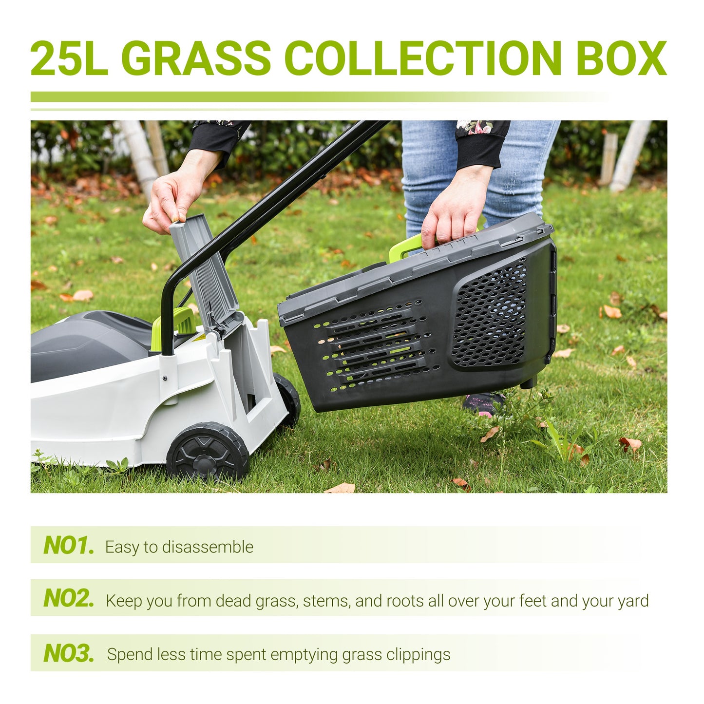 Outsunny Electric Rotary Lawnmower w/ 32cm Cutting Width, 25L Grass Box, Height Adjust