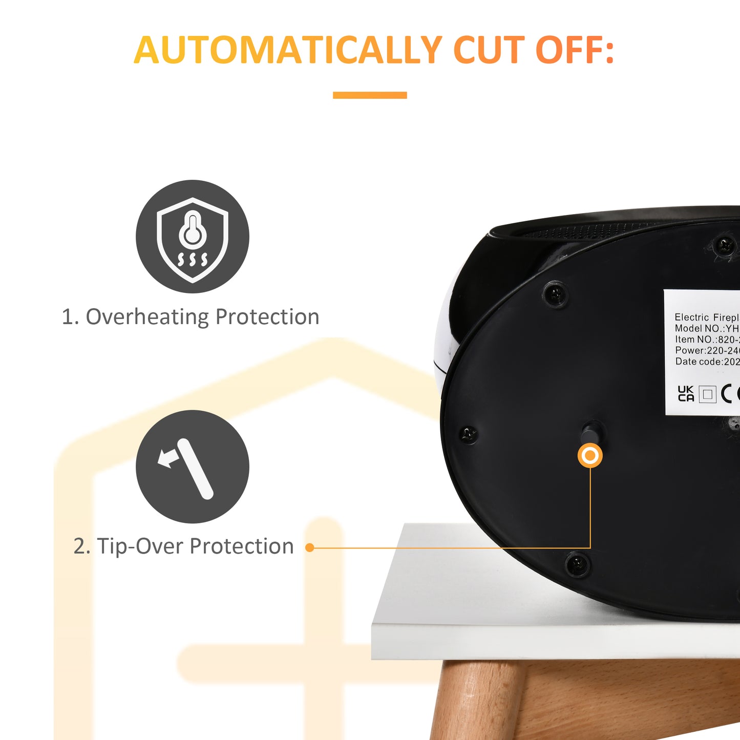 HOMCOM Freestanding Electric Fireplace Heater W/ Flame Effect Rotatable Head Black