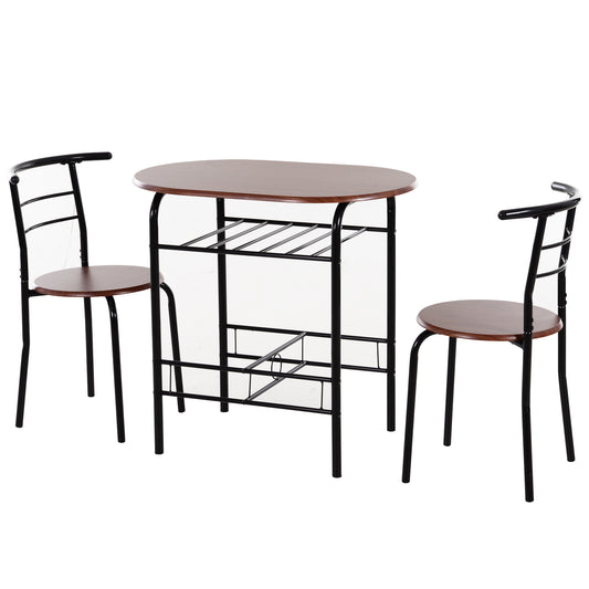 HOMCOM MDF 2-Seater Bar Stool and Table Set w/ Bottle Storage Shelf Wood Tone