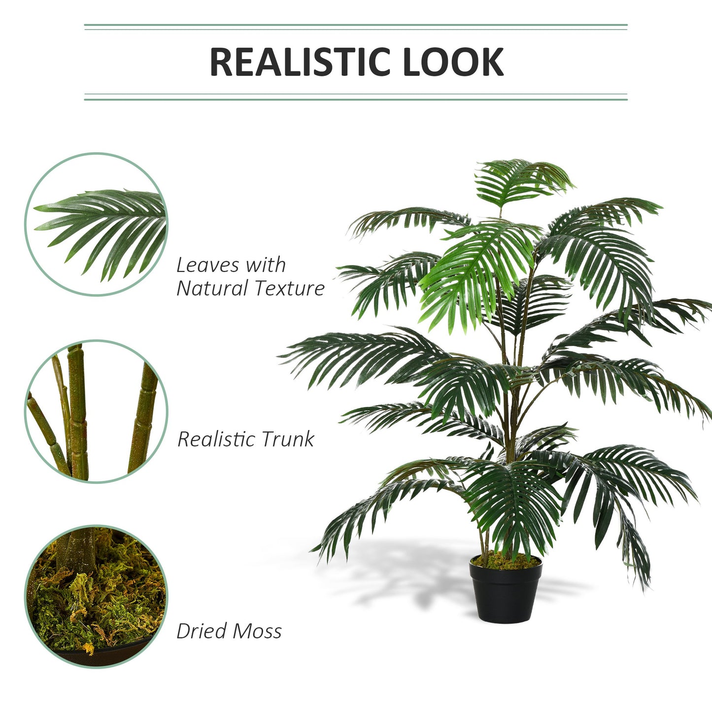 Outsunny 140cm/4.6FT Artificial Palm Plant Decorative Tree w/ 20 Leaves Nursery Pot Fake Plastic Indoor Outdoor Greenery Home Office Décor